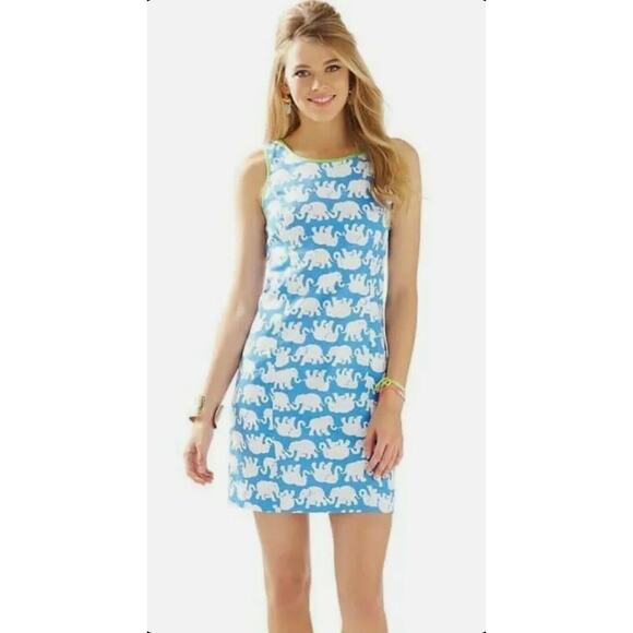 Lilly Pulitzer Dresses & Skirts - Lilly Pulitzer Size 2 Bay Blue Tusk In Sun Middle Cathy Shift Dress Elephants